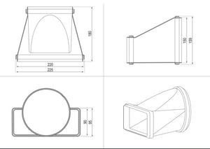 Kaitlentės priedas  Horizontal connection from rectangular (220x90) to round shape (D150)